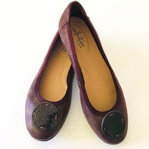 Clarks WIDE Burgundy Leather Comfort Flats